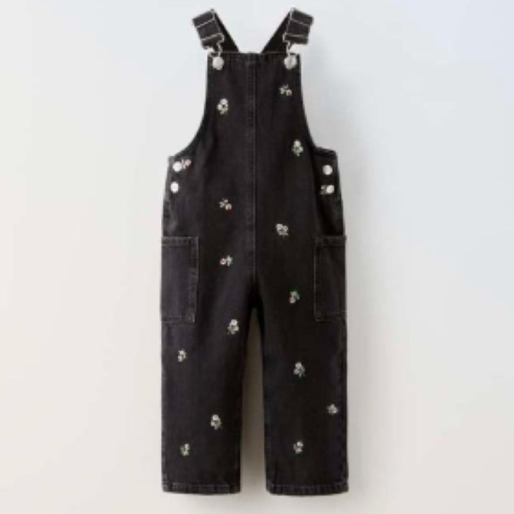 ISO** Zara Floral Print Black Jean Overall Toddler Girl!